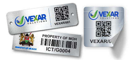 Aluminium asset tags labels in Kenya barcode QR CODE Asset Tags acetone activated asset tags